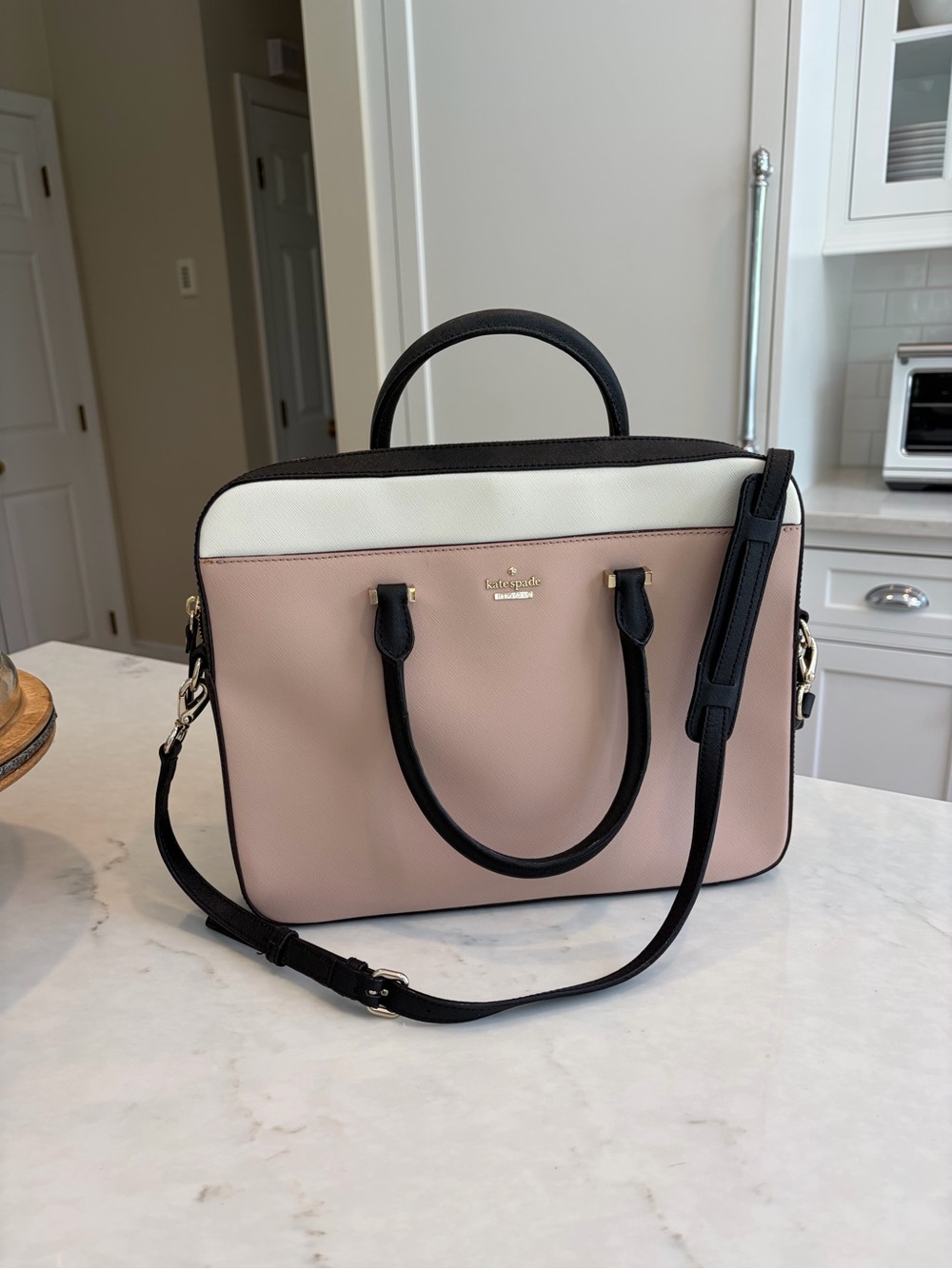 kate spade Blush Pink, Black & White Leather Satchel